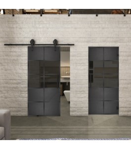 Glasschiebetür BARN-LINE Loft Schwarzeisen Genietet 28 Auf Grauglas