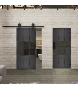 Glasschiebetür BARN-LINE Loft Schwarzeisen Genietet 33 Auf Grauglas