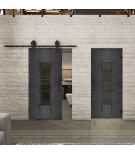 Glasschiebetür BARN-LINE Loft Schwarzeisen Genietet 34 Auf Grauglas
