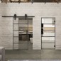Glasschiebetür BARN-LINE Loft Schwarzeisen Genietet 01 Auf Klarglas