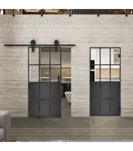 Glasschiebetür BARN-LINE Loft Schwarzeisen Genietet 22 Auf Klarglas