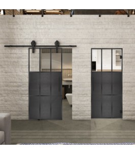 Glasschiebetür BARN-LINE Loft Schwarzeisen Genietet 23 Auf Klarglas