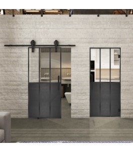 Glasschiebetür BARN-LINE Loft Schwarzeisen Genietet 24 Auf Klarglas