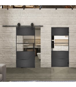 Glasschiebetür BARN-LINE Loft Schwarzeisen Genietet 25 Auf Klarglas