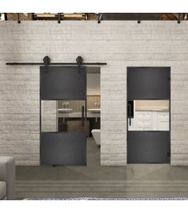Glasschiebetür BARN-LINE Loft Schwarzeisen Genietet 27 Auf Klarglas