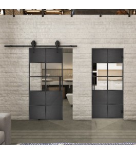 Glasschiebetür BARN-LINE Loft Schwarzeisen Genietet 28 Auf Klarglas