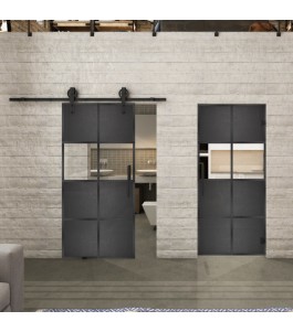 Glasschiebetür BARN-LINE Loft Schwarzeisen Genietet 29 Auf Klarglas