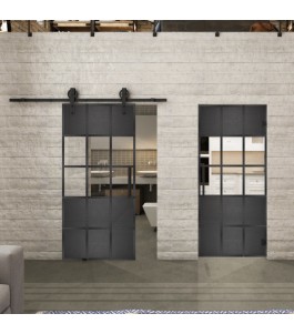 Glasschiebetür BARN-LINE Loft Schwarzeisen Genietet 31 Auf Klarglas