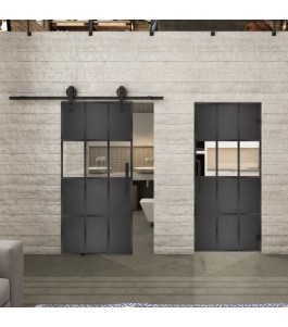 Glasschiebetür BARN-LINE Loft Schwarzeisen Genietet 32 Auf Klarglas
