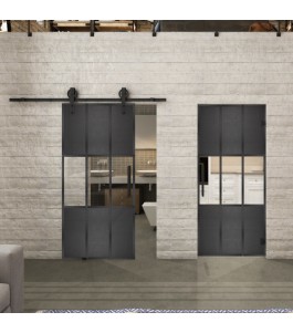 Glasschiebetür BARN-LINE Loft Schwarzeisen Genietet 33 Auf Klarglas