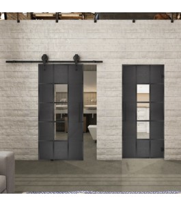 Glasschiebetür BARN-LINE Loft Schwarzeisen Genietet 34 Auf Klarglas