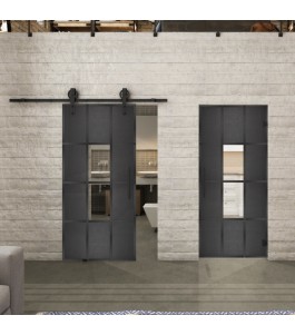 Glasschiebetür BARN-LINE Loft Schwarzeisen Genietet 35 Auf Klarglas