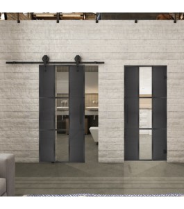 Glasschiebetür BARN-LINE Loft Schwarzeisen Genietet 36 Auf Klarglas