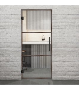 Pendeltür Loft Rosteisen Genietet 03 Auf Klarglas