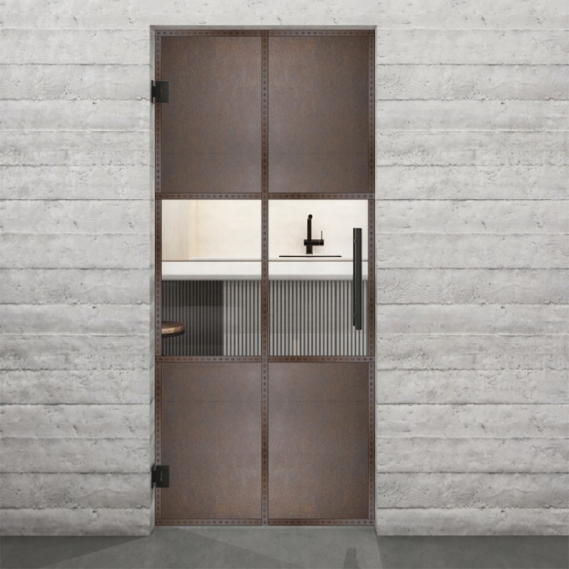Pendeltür Loft Rosteisen Genietet 30 Auf Klarglas