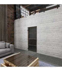 Pendeltür Loft Rosteisen Genietet 02 Auf Grauglas