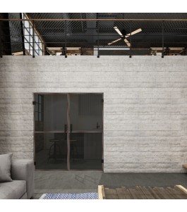 Pendeltür Loft Rosteisen Genietet 04 Auf Grauglas