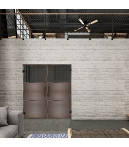 Pendeltür Loft Rosteisen Genietet 15 Auf Grauglas