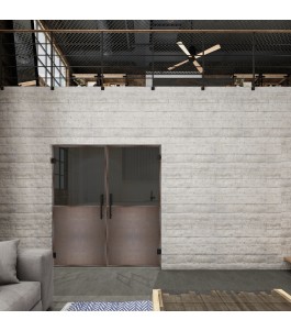 Pendeltür Loft Rosteisen Genietet 16 Auf Grauglas