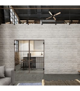 Pendeltür Loft Rosteisen Genietet 03 Auf Klarglas