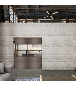 Pendeltür Loft Rosteisen Genietet 25 Auf Klarglas