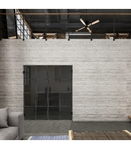Pendeltür Loft Schwarzeisen Genietet 06 Auf Grauglas