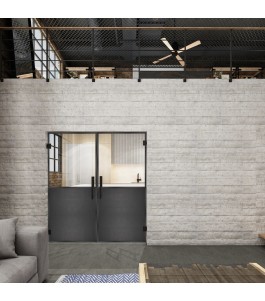 Pendeltür Loft Schwarzeisen Genietet 16 Auf Klarglas