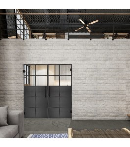 Pendeltür Loft Schwarzeisen Genietet 17 Auf Klarglas