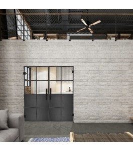 Pendeltür Loft Schwarzeisen Genietet 18 Auf Klarglas