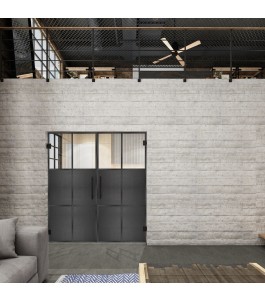 Pendeltür Loft Schwarzeisen Genietet 19 Auf Klarglas