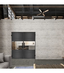 Pendeltür Loft Schwarzeisen Genietet 27 Auf Klarglas