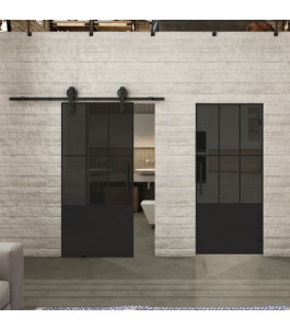 Pendeltür Loft Schwarzlack 03 Auf Grauglas-modernes Zuhause