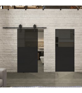 Pendeltür Loft Schwarzlack 22 Auf Grauglas-modernes Zuhause
