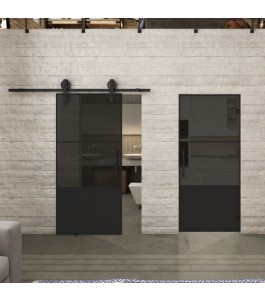 Pendeltür Loft Schwarzlack 33 Auf Grauglas-modernes Zuhause