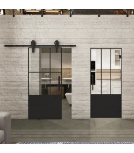 Pendeltür Loft Schwarzlack 03 Auf Klarglas-modernes Zuhause