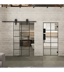 Pendeltür Loft Schwarzlack 05 Auf Klarglas-modernes Zuhause