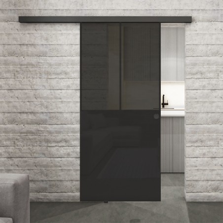 Glasschiebetür BLACK-LINE Loft Schwarzlack 26 Auf Grauglas