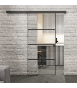 Glasschiebetür BLACK-LINE Loft Schwarzlack 02 Auf Klarglas
