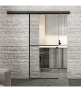 Glasschiebetür BLACK-LINE Loft Schwarzlack 04 Auf Klarglas