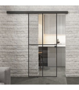 Glasschiebetür BLACK-LINE Loft Schwarzlack 08 Auf Klarglas