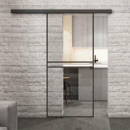 Glasschiebetür BLACK-LINE Loft Schwarzlack 18 Auf Klarglas