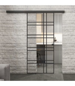 Glasschiebetür BLACK-LINE Loft Schwarzlack 19 Auf Klarglas