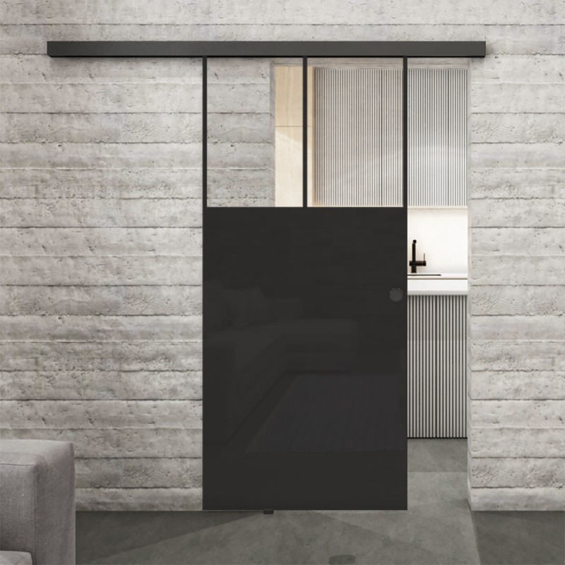 Glasschiebetür BLACK-LINE Loft Schwarzlack 25 Auf Klarglas