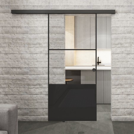 Glasschiebetür BLACK-LINE Loft Schwarzlack 33 Auf Klarglas