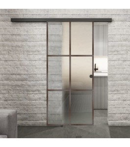 Glasschiebetür BLACK-LINE Loft Rosteisen Genietet 07 Blickdicht