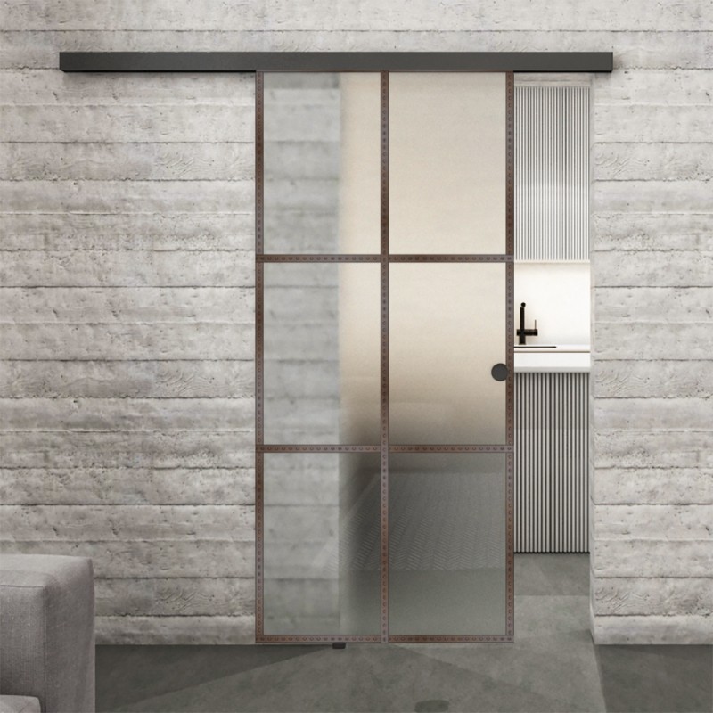 Glasschiebetür BLACK-LINE Loft Rosteisen Genietet 07 Blickdicht Glasschiebetür BLACK-LINE Loft Rosteisen Genietet 07 Blickdicht