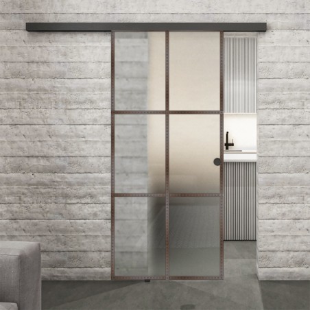Glasschiebetür BLACK-LINE Loft Rosteisen Genietet 07 Blickdicht