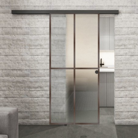 Glasschiebetür BLACK-LINE Loft Rosteisen Genietet 08 Blickdicht