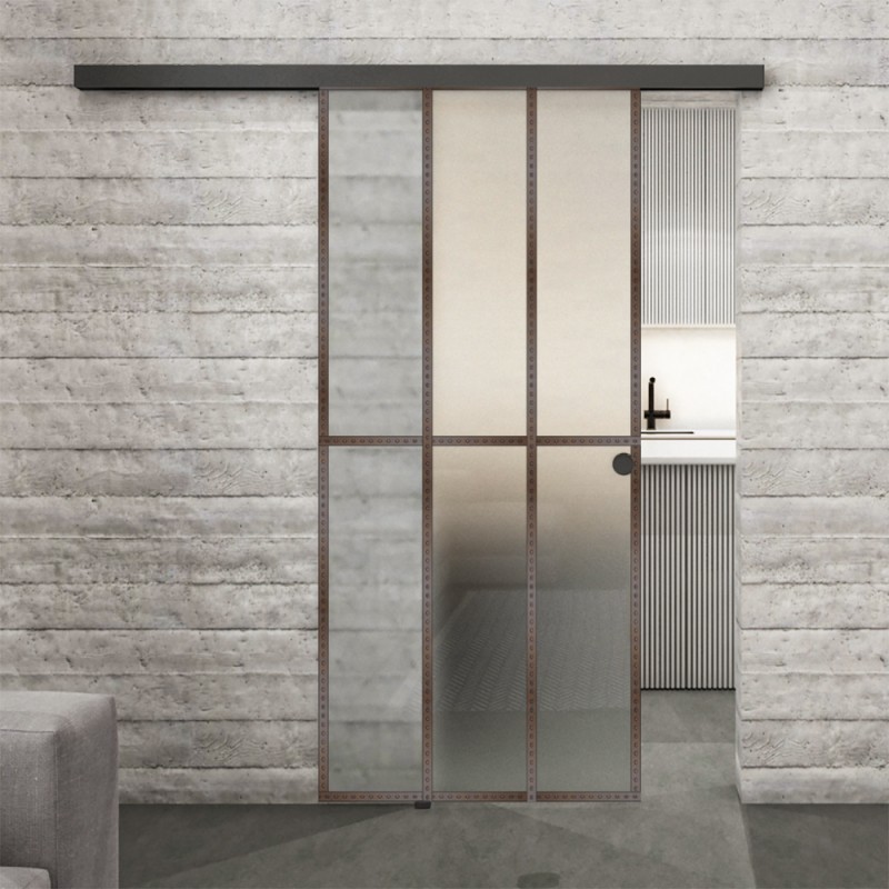Glasschiebetür BLACK-LINE Loft Rosteisen Genietet 12 Blickdicht Glasschiebetür BLACK-LINE Loft Rosteisen Genietet 12 Blickdicht