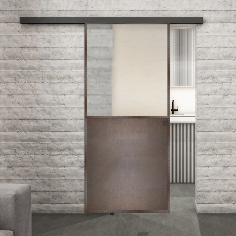 Glasschiebetür BLACK-LINE Loft Rosteisen Genietet 16 Blickdicht Glasschiebetür BLACK-LINE Loft Rosteisen Genietet 16 Blickdicht